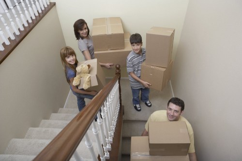 Secured boxes and equipment arranged safely inside a moving van